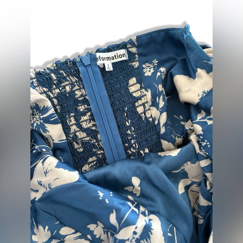 Reformation Gloriana 100% Silk Dress Long-Sleeve Floral Print Wrap Skirt | 2 - Picture 15 of 16